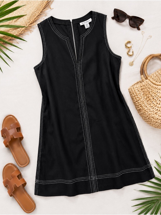 Tommy Bahama Dresses & Skirts - Tommy Bahama Black Contrast Stitch Sleeveless Shift Dress Large